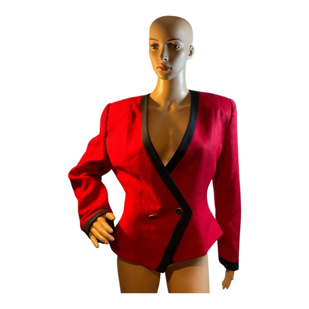 Bankers Club Vintage Jacket Women’s Red Wool Button Front Lined Blazer Size 8